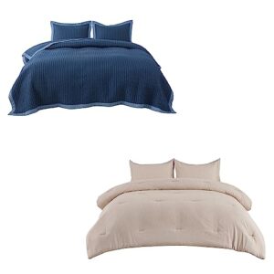 bedsure navy quilt queen size queen comforter set, soft quilt bedding set for all seasons