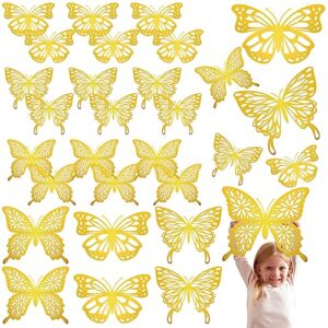 yeaqee 24 pcs large butterfly party decoration set 2 sizes 3 styles large 3d golden butterflies wall decor stickers for birthday baby shower nursery bedroom wedding decor cutouts