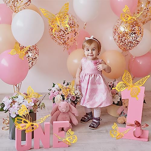 Yeaqee 24 Pcs Large Butterfly Party Decoration Set 2 Sizes 3 Styles Large 3D Golden Butterflies Wall Decor Stickers for Birthday Baby Shower Nursery Bedroom Wedding Decor Cutouts