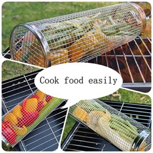 ZHMZHM Roller Grill Basket-Round Stainless Steel BBQ Grill Mesh，Outdoor Round BBQ Grill Grid for Chips Fish Shrimp,Versatile Round Grill Cooking Accessories (2PCS-B)