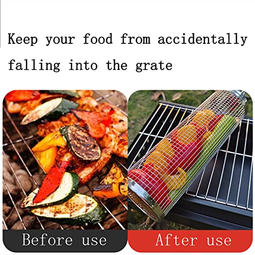 ZHMZHM Roller Grill Basket-Round Stainless Steel BBQ Grill Mesh，Outdoor Round BBQ Grill Grid for Chips Fish Shrimp,Versatile Round Grill Cooking Accessories (2PCS-B)