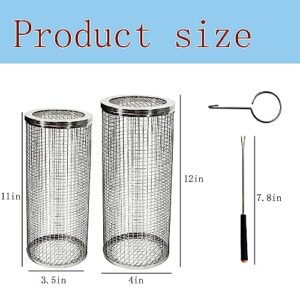 ZHMZHM Roller Grill Basket-Round Stainless Steel BBQ Grill Mesh，Outdoor Round BBQ Grill Grid for Chips Fish Shrimp,Versatile Round Grill Cooking Accessories (2PCS-B)