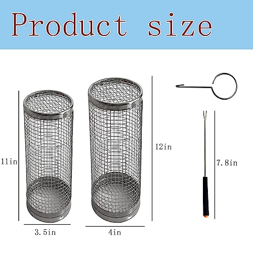 ZHMZHM Roller Grill Basket-Round Stainless Steel BBQ Grill Mesh，Outdoor Round BBQ Grill Grid for Chips Fish Shrimp,Versatile Round Grill Cooking Accessories (2PCS-B)