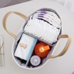 Baby Storage Basket, Durable Infant Diaper Organizer with Cotton Woven Rope, Nursery Storage Basket with Changeable Compartments & Holder, Multifunctional Baby Storage Bag for Home & Traveling