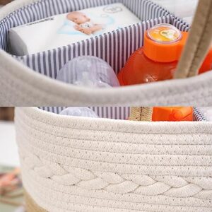 Baby Storage Basket, Durable Infant Diaper Organizer with Cotton Woven Rope, Nursery Storage Basket with Changeable Compartments & Holder, Multifunctional Baby Storage Bag for Home & Traveling