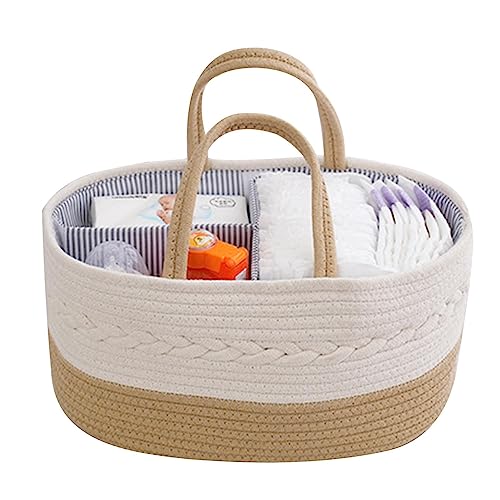 Baby Storage Basket, Durable Infant Diaper Organizer with Cotton Woven Rope, Nursery Storage Basket with Changeable Compartments & Holder, Multifunctional Baby Storage Bag for Home & Traveling