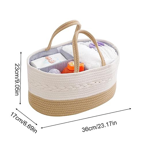 Baby Storage Basket, Durable Infant Diaper Organizer with Cotton Woven Rope, Nursery Storage Basket with Changeable Compartments & Holder, Multifunctional Baby Storage Bag for Home & Traveling