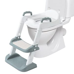 mortime potty training seat with step stool ladder, adjustable height potty training toilet with non-slip soft pad and safe handles, collapsible toddler toilet for toddler