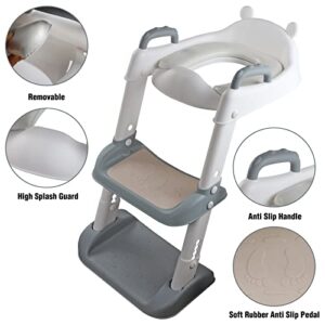 MorTime Potty Training Seat with Step Stool Ladder, Adjustable Height Potty Training Toilet with Non-Slip Soft Pad and Safe Handles, Collapsible Toddler Toilet for Toddler