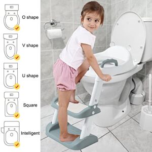 MorTime Potty Training Seat with Step Stool Ladder, Adjustable Height Potty Training Toilet with Non-Slip Soft Pad and Safe Handles, Collapsible Toddler Toilet for Toddler