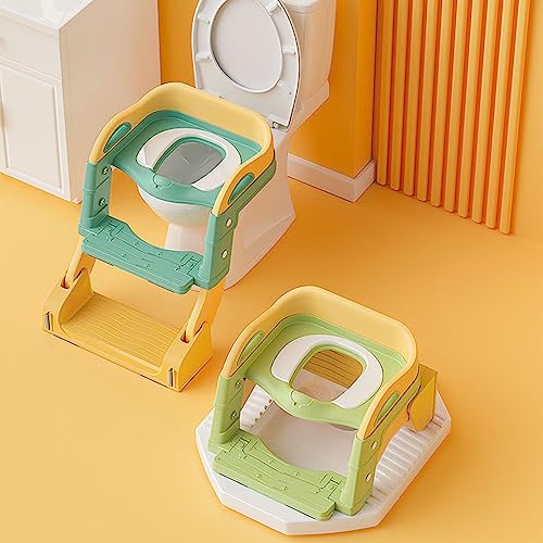 Toddlers Potty Training Multifunction Toilet Seat with Step Stool Ladder Handles Foldable Widen Base Toilet Training Seat Chair for Kids (Light Green)