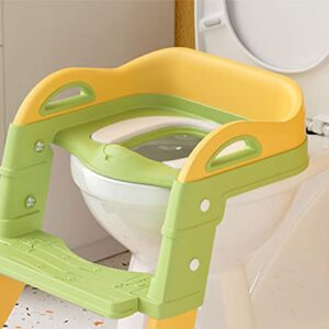 Toddlers Potty Training Multifunction Toilet Seat with Step Stool Ladder Handles Foldable Widen Base Toilet Training Seat Chair for Kids (Light Green)