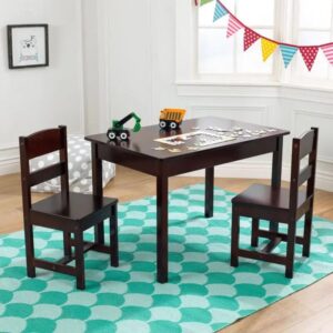 Wooden Rectangular Table & 2 Chair Set for Kids - Espresso, Gift for Ages 5-8