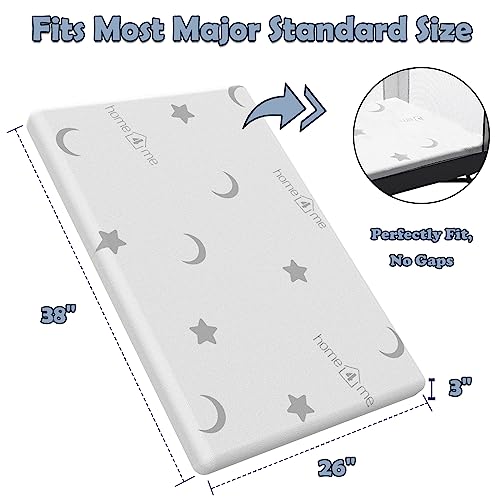 Home4me Pack and Play Mattress,38"x26"x3"Portable Mini Crib Mattress, Dual Sided (Firm & Soft) Memory Foam Playpen Mattress with Washable Cover Memory Foam Waterproof Crib Mattress Topper