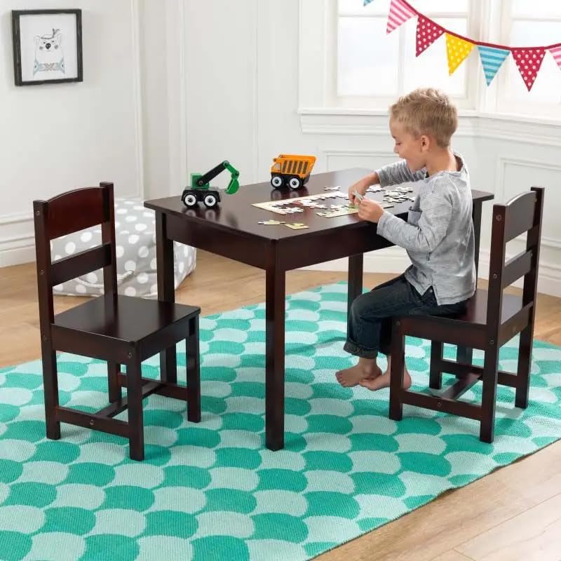 Wooden Rectangular Table & 2 Chair Set for Kids - Espresso, Gift for Ages 5-8