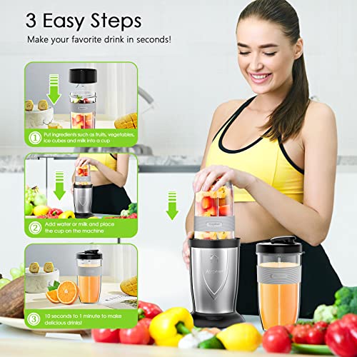 Bullet Blender for Shakes and Smoothies, Airpher 19 Pieces 850W Personal Smoothie Blender for Kitchen With Ice Tray, 2 * 17 Oz & 10 Oz To-Go Cups, BPA Free, Pulse Technology