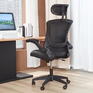 PrimeZone Home Office Desk Chair - Ergonomic Computer Chair with Adjustable Flip-Up Armrests, Tilt Function, Lumbar Support & Headrest, Task Chair for Work & Study, 350 lbs Capacity, Black