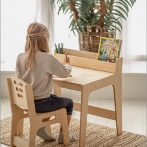 WOOD&ROOM Table with Chair for Children Room, Table for Learnig, Sturdy Table with Chair for Kids, Montessori Table, Art Table with Chair