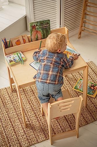 WOOD&ROOM Table with Chair for Children Room, Table for Learnig, Sturdy Table with Chair for Kids, Montessori Table, Art Table with Chair