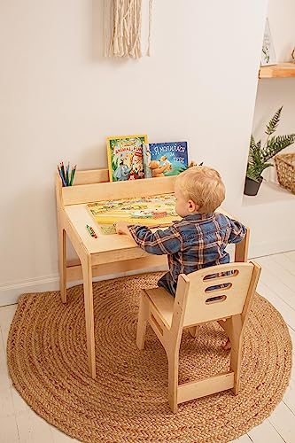 WOOD&ROOM Table with Chair for Children Room, Table for Learnig, Sturdy Table with Chair for Kids, Montessori Table, Art Table with Chair