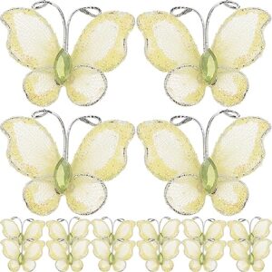 mesh glitter butterfly 50pcs sheer mesh glitter butterflies, mesh wire glitter butterfly with gem diy butterfly craft for home wedding party wall decorations (yellow)