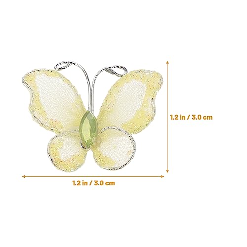 Mesh Glitter Butterfly 50Pcs Sheer Mesh Glitter Butterflies, Mesh Wire Glitter Butterfly with Gem DIY Butterfly Craft for Home Wedding Party Wall Decorations (Yellow)