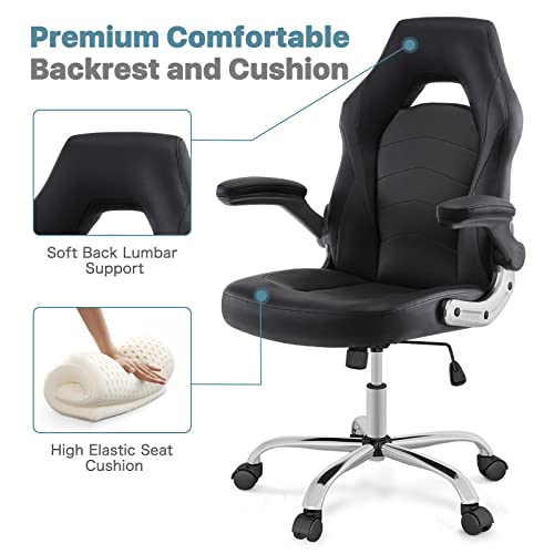 Gaming Chair - Executive Computer with Lumbar Support for Adults - 360° Swivel Rocking Home Office Computer Desk PU Leather Task Chair