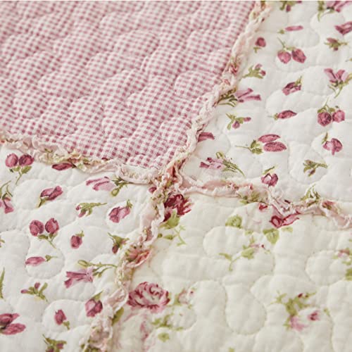 Brandream 4-Piece Pink Rose Floral Patchwork Quilts Cotton Queen Size Quilted Comforter Set Rustic Country Bedspread Set