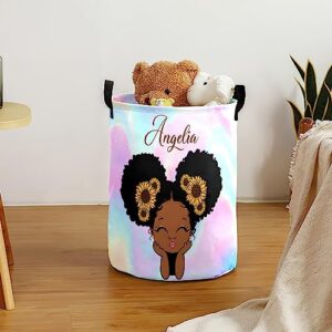Personalized Collapsible Laundry Basket for Girls Kids Baby,Cute Pink Laundry Hamper with Handle,Custom Nursery Hamper with Name