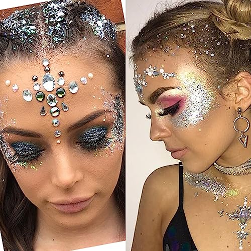 Mysense Silver Body Glitter Stick, Singer Concerts Face Glitter Gel, Holographic Mermaid Sequins Chunky Glitter, Music Festival Rave Hair Accessories Glitter Makeup for Women, 0.56oz