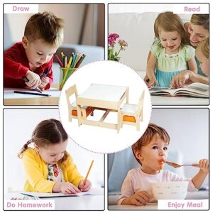 kinbor Kids Table and Chair Set with Detachable Tabletop, 3 in 1 Wooden Children Activity Table with Storage Drawers, Gift for Toddlers Arts, Crafts, Eating, Blocks, Reading, Playroom