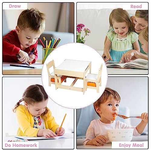 kinbor Kids Table and Chair Set with Detachable Tabletop, 3 in 1 Wooden Children Activity Table with Storage Drawers, Gift for Toddlers Arts, Crafts, Eating, Blocks, Reading, Playroom