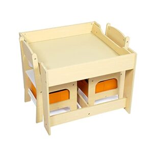 kinbor Kids Table and Chair Set with Detachable Tabletop, 3 in 1 Wooden Children Activity Table with Storage Drawers, Gift for Toddlers Arts, Crafts, Eating, Blocks, Reading, Playroom
