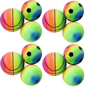 zugar land neon rainbow colors sports balls (6") vinyl. super bouncy playground fun game football, volleyball, basketball indoor or outdoor use. (12 balls - random designs)