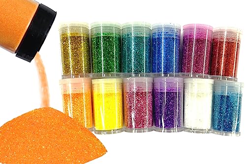 AMORNPHAN Fine Glitter Set 12 Colors, Glitter Powder for Crafts DIY Resin Projects Tumblers Nail Makeup Slime, A Variety of Colors and Infinite Creativity 10 g/0.35 oz Each