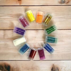 AMORNPHAN Fine Glitter Set 12 Colors, Glitter Powder for Crafts DIY Resin Projects Tumblers Nail Makeup Slime, A Variety of Colors and Infinite Creativity 10 g/0.35 oz Each