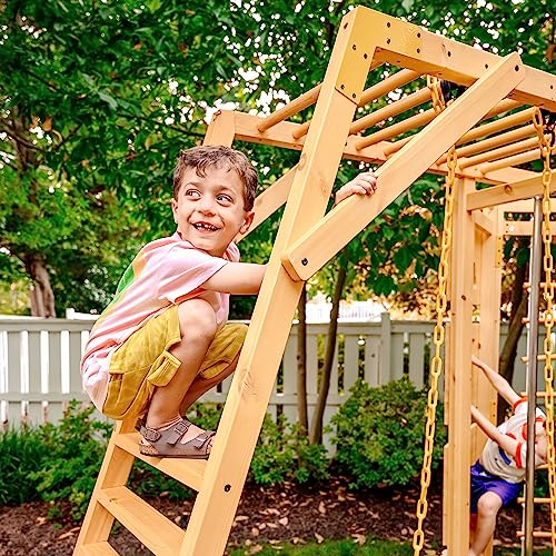 Avenlur Hawthorn 9-in-1 Outdoor Activity Center | Swing, Rock Wall, Monkey Bars | Ages 2-11 | Pine Wood Construction | Climbing Rope, Net Wall | Strength, Coordination, and Imagination-Boosting Fun