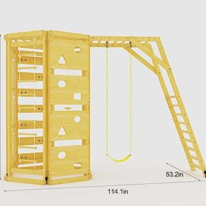 Avenlur Hawthorn 9-in-1 Outdoor Activity Center | Swing, Rock Wall, Monkey Bars | Ages 2-11 | Pine Wood Construction | Climbing Rope, Net Wall | Strength, Coordination, and Imagination-Boosting Fun