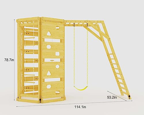 Avenlur Hawthorn 9-in-1 Outdoor Activity Center | Swing, Rock Wall, Monkey Bars | Ages 2-11 | Pine Wood Construction | Climbing Rope, Net Wall | Strength, Coordination, and Imagination-Boosting Fun