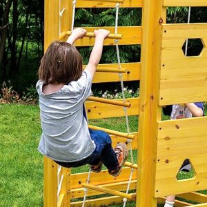 Avenlur Hawthorn 9-in-1 Outdoor Activity Center | Swing, Rock Wall, Monkey Bars | Ages 2-11 | Pine Wood Construction | Climbing Rope, Net Wall | Strength, Coordination, and Imagination-Boosting Fun