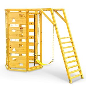 Avenlur Hawthorn 9-in-1 Outdoor Activity Center | Swing, Rock Wall, Monkey Bars | Ages 2-11 | Pine Wood Construction | Climbing Rope, Net Wall | Strength, Coordination, and Imagination-Boosting Fun