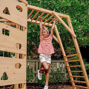 Avenlur Hawthorn 9-in-1 Outdoor Activity Center | Swing, Rock Wall, Monkey Bars | Ages 2-11 | Pine Wood Construction | Climbing Rope, Net Wall | Strength, Coordination, and Imagination-Boosting Fun