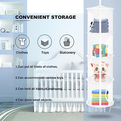 coastal rose 2Pcs Stuffed Animal Storage Foldable Stuffed Animal Net or Hammock Organizer, 4 Compartments Hanging Mesh Toy Storage Hammock for Kid Room Toys, Gloves, Hats, Socks(White)