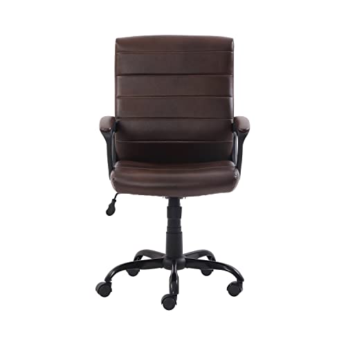 DNIO Mid-Back Manager's Office Chair with Arms, Bonded Leather, Suitable for Home, Office, Apartment, Etc, Brown