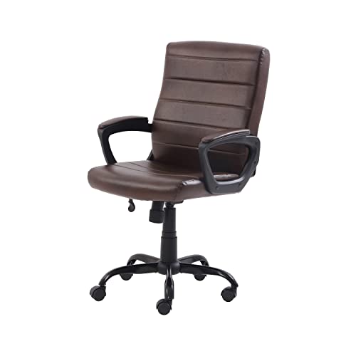 DNIO Mid-Back Manager's Office Chair with Arms, Bonded Leather, Suitable for Home, Office, Apartment, Etc, Brown