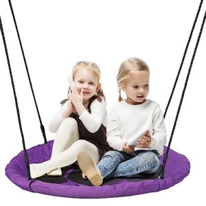 super deal 40 inch purple saucer tree swing set for kids adults 800lb weight capacity waterproof flying swing seat textilene fabric with adjustable hanging ropes for outdoor playground, backyard