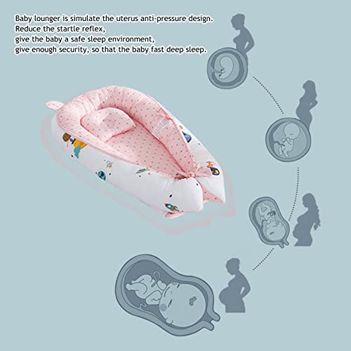 CUAIBB Baby Lounger for Newborn, Baby Pillow Lounger 0-24 Months, Baby Nest Sleeper Newborn Lounger, Breathable Sleeping Bed for Newborn Boys and Girls (A - Pink)