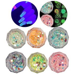 6pcs nail set nail noctilucent glitter irregular mixed color diy nail decoration fluorescent nail