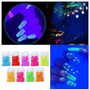 9PCS Nail Set,Glow In The Dark Glitter Luminous Nail Glitter Chunky Glitter Craft 9 colors fluorescent nail