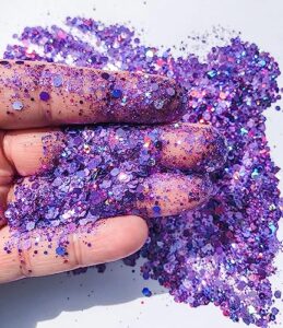 1 oz purple chunky glitter mix, purple chunky poly glitter mix, glitter epoxy tumblers, craft glitter supplier, glitter for diy art craft